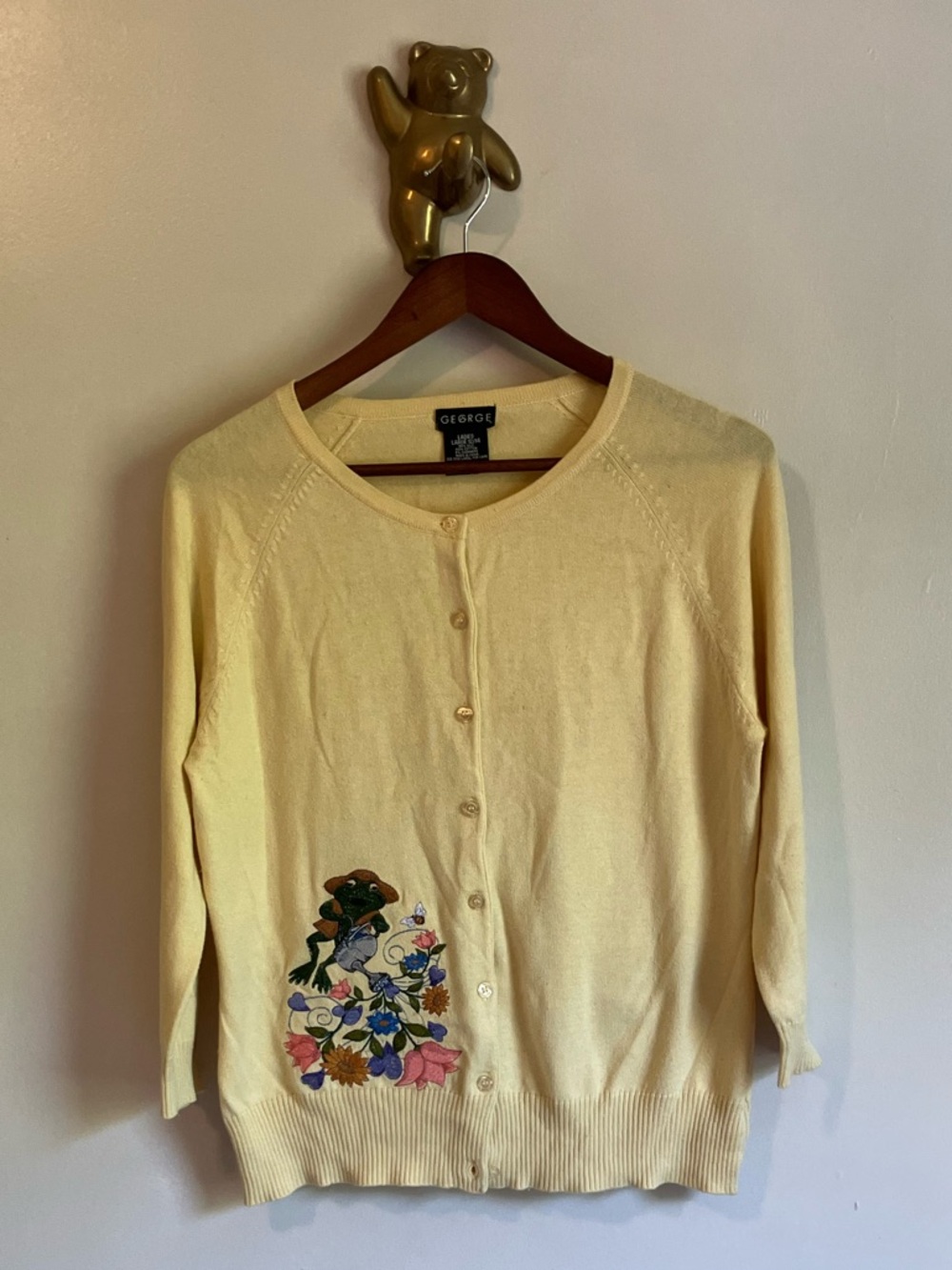 Rare Whimsical Frog Embroidered Silk Blend Cardigan